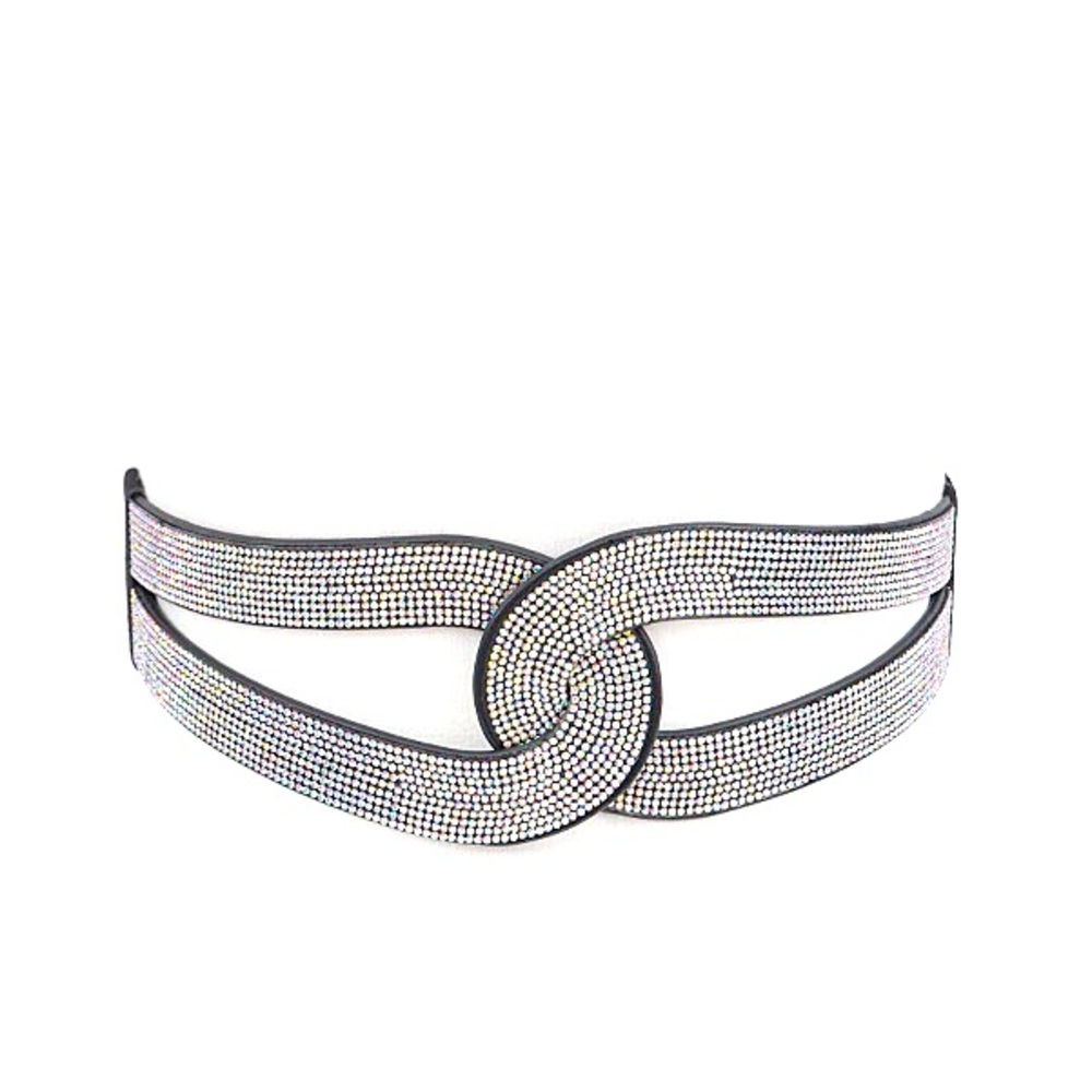 Black Rhinestone Infinity Elastic Corset Waist Statement Belt